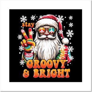 Stay Groovy and Bright Santa Retro Christmas Design Posters and Art